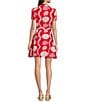 SAIL to SABLE Sea Stripe Print Mandarin Collar Short Puff Sleeve Belted Shirt Dress, Color:Red Sea Stripe - Image 2