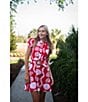 SAIL to SABLE Sea Stripe Print Mandarin Collar Short Puff Sleeve Belted Shirt Dress, Color:Red Sea Stripe - Image 5