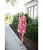 SAIL to SABLE Sea Stripe Print Mandarin Collar Short Puff Sleeve Belted Shirt Dress, Color:Red Sea Stripe - Image 6