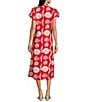 SAIL to SABLE Sea Stripe Print Mandarin Collar Short Puff Sleeve Midi Dress, Color:Red Sea Stripe - Image 2