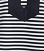 Color:Navy/White Stripe - Image 5 - Stripe Print Ponte Knit Band Collar Split V-Neck Sleeveless Contrast Trim Shift Dress