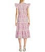 SAIL to SABLE Woven Baroque Floral Split Neck Flutter Sleeve Ric Rac Tiered Midi Dress, Color:Baroque Floral - Image 2