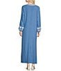 SAIL to SABLE Woven Embroidered Split V-Neck Long Sleeve Caftan Dress, Color:Marina/White - Image 2