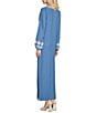 SAIL to SABLE Woven Embroidered Split V-Neck Long Sleeve Caftan Dress, Color:Marina/White - Image 4