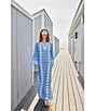 SAIL to SABLE Woven Embroidered Split V-Neck Long Sleeve Caftan Dress, Color:Marina/White - Image 6