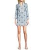SAIL to SABLE Woven Pineapple Print Split Collar V-Neck Bracelet Sleeve Tunic Dress, Color:Pineapple Print - Image 1