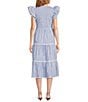 SAIL to SABLE Woven Stripe Print V-Neck Flutter Sleeve Tiered Dress, Color:Blue Stripe - Image 2