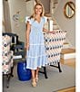 SAIL to SABLE Woven Stripe Print V-Neck Flutter Sleeve Tiered Dress, Color:Blue Stripe - Image 4