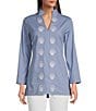SAIL to SABLE x Palm Beach Lately Embroidered Shell Mandarin V-Neck Long Sleeve Tunic, Color:Marina Blue - Image 2