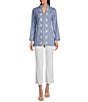 SAIL to SABLE x Palm Beach Lately Embroidered Shell Mandarin V-Neck Long Sleeve Tunic, Color:Marina Blue - Image 4
