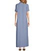 SAIL to SABLE x Palm Beach Lately Embroidered Shell Mandarin V-Neck Short Sleeve Caftan Dress, Color:Blue/White - Image 3