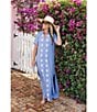 SAIL to SABLE x Palm Beach Lately Embroidered Shell Mandarin V-Neck Short Sleeve Caftan Dress, Color:Blue/White - Image 5