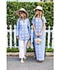 SAIL to SABLE x Palm Beach Lately Embroidered Shell Mandarin V-Neck Short Sleeve Caftan Dress, Color:Blue/White - Image 6