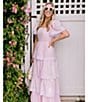 Color:Blush - Image 1 - x PALM BEACH LATELY Square Neck Embroidered Scalloped Tiered A-Line Maxi Dress