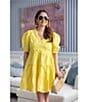 SAIL to SABLE x Style Charade Charlotte Eyelet V-Neck Elbow Sleeve Dress, Color:Yellow/White - Image 5