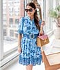 Color:Placid Floral - Image 1 - x Style Charade Placid Floral Print Short Sleeve Belted Ruffle Hem Button Front Shirt Dress