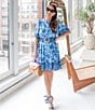 Color:Placid Floral - Image 2 - x Style Charade Placid Floral Print Short Sleeve Belted Ruffle Hem Button Front Shirt Dress