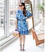 Color:Placid Floral - Image 5 - x Style Charade Placid Floral Print Short Sleeve Belted Ruffle Hem Button Front Shirt Dress