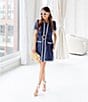 Color:Navy - Image 3 - x Style Charade Short Sleeve Scallop Frame Belted Button Front A-Line Shirt Dress