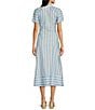 SAIL to SABLE x Style Charade Stripe Button Down Collar Short Sleeve Tie Front Midi Dress, Color:Blue/White - Image 2