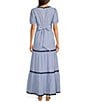 SAIL to SABLE x Style Charade Stripe Print V-Neck Short Sleeve Seersucker Maxi Dress, Color:Blue/White Stripe - Image 2