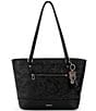 Color:Black Embossed - Image 1 - Arcadia Recycled Vegan Leather Black Floral Metro Tote Bag