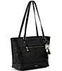 Color:Black Embossed - Image 3 - Arcadia Recycled Vegan Leather Black Floral Metro Tote Bag