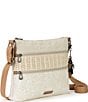 Color:White Flower Blossom - Image 2 - Artist Circle Floral Double Zip Coated Canvas Crossbody Bag
