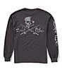 Color:Charcoal Heather - Image 1 - Skull And Poles Long Sleeve Heathered Back Graphic T-Shirt