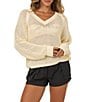 Salty Crew Long Sleeve V-Neck Open Knit Crochet Sweater - Image 1