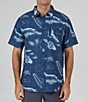 Color:Navy - Image 1 - Short Sleeve Printed Tech Woven Shirt