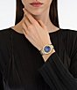 Color:Two Tone - Image 5 - Women's Ferragamo Elliptical Quartz Analog Blue Face Two Tone Stainless Steel Bracelet Watch