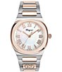 Color:Two Tone - Image 1 - Women's Ferragamo Elliptical Mother of Pearl Analog Two Tone Copper Stainless Steel Bracelet Watch