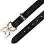 Sam Edelman 30mm Hammered Logo Buckle Leather Belt, Color:Black - Image 3