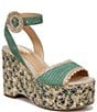 Color:Turquoise Green - Image 1 - Amber Raffia and Suede Macrame Platform Ankle Wrap Wedge Sandals