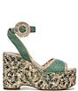 Color:Turquoise Green - Image 2 - Amber Raffia and Suede Macrame Platform Ankle Wrap Wedge Sandals