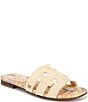 Color:Wheat - Image 1 - Bay Fray Linen and Floral Canvas Double E Logo Slide Sandals