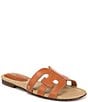 Color:Honey Brown - Image 1 - Bay Leather and Raffia Double E Logo Slide Sandals