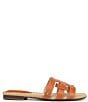 Color:Honey Brown - Image 2 - Bay Leather and Raffia Double E Logo Slide Sandals