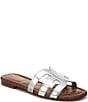 Color:Soft Silver - Image 1 - Bay Leather Double E Logo Slide Sandals