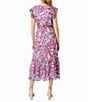 Sam Edelman Chiffon Abstract Print V-Neck Short Flutter Sleeve Wrap Midi Dress, Color:Rose Multi - Image 2