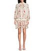 Sam Edelman Chiffon Floral Print Mock Neck Long Sleeve A-Line Mini Dress - Image 1