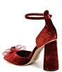 Color:Deep Cherry - Image 4 - Colter Velvet Bow Ankle Strap Dress Pumps