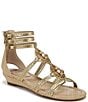 Color:Gold/Bleached Beechwood - Image 1 - Danica Embellished Buckle Detail Zip Up Strappy Sandals
