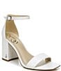 Color:Bright White - Image 1 - Daniella Leather Ankle Strap Block Heel Square Toe Dress Sandals