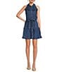 Sam Edelman Diana Denim Halter Neck Sleeveless Belted Shirt Dress, Color:Mystic - Image 1
