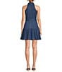 Sam Edelman Diana Denim Halter Neck Sleeveless Belted Shirt Dress, Color:Mystic - Image 2
