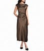 Sam Edelman Drape Neck Cap Sleeve Ruched Dotted Satin Midi Dress - Image 1
