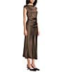 Sam Edelman Drape Neck Cap Sleeve Ruched Dotted Satin Midi Dress - Image 3