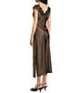 Sam Edelman Drape Neck Cap Sleeve Ruched Dotted Satin Midi Dress - Image 4